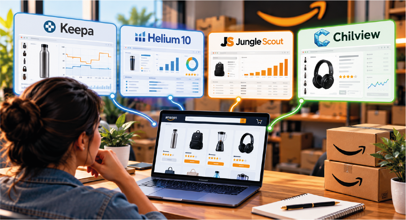 Keepa vs Helium 10 vs Jungle Scout vs Chilview comparativa