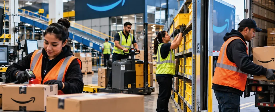 Tipos de trabajo centro logístico Amazon en Estados Unidos y cuánto pagan en 2026